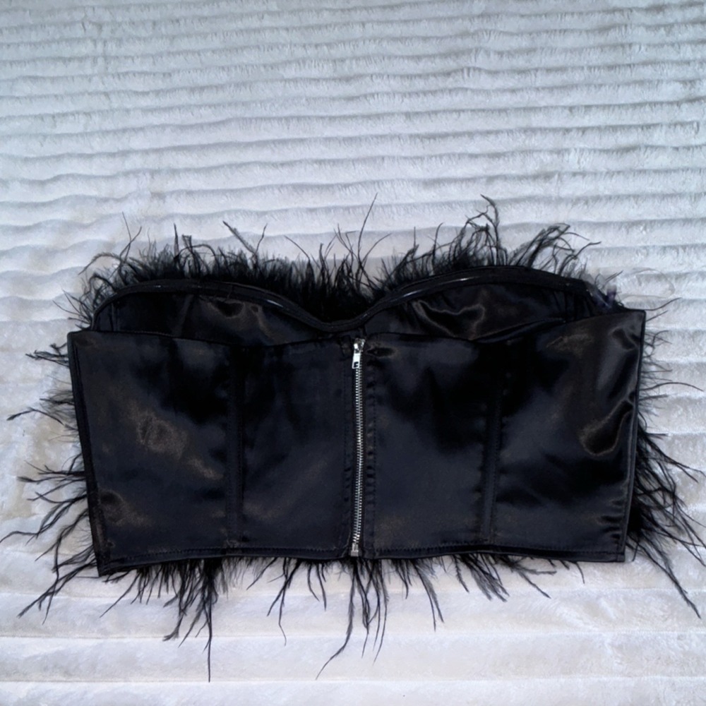 NovaLuxe Black Feather Strapless Bustier Corset Top Size L - Picture 5 of 16